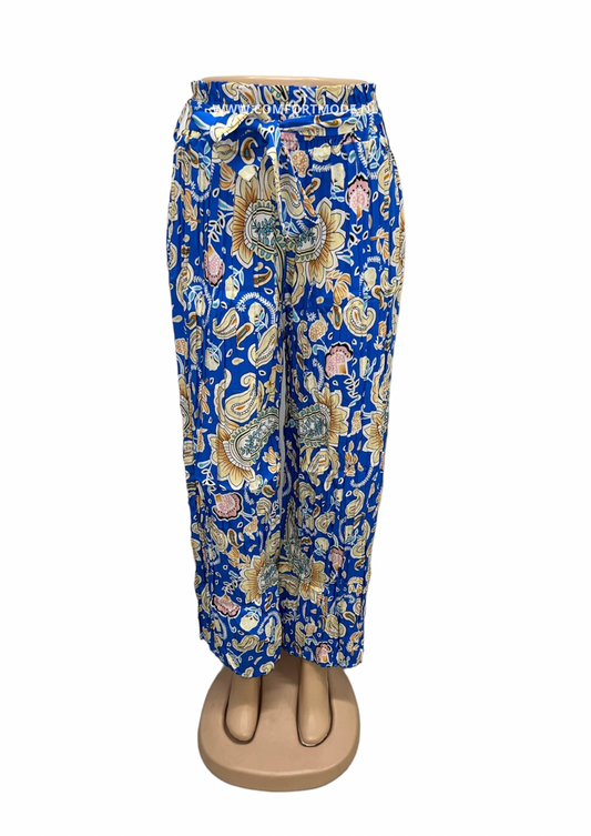 AIRY SUMMER PANTS WITH PRINT BLUE - ELLA