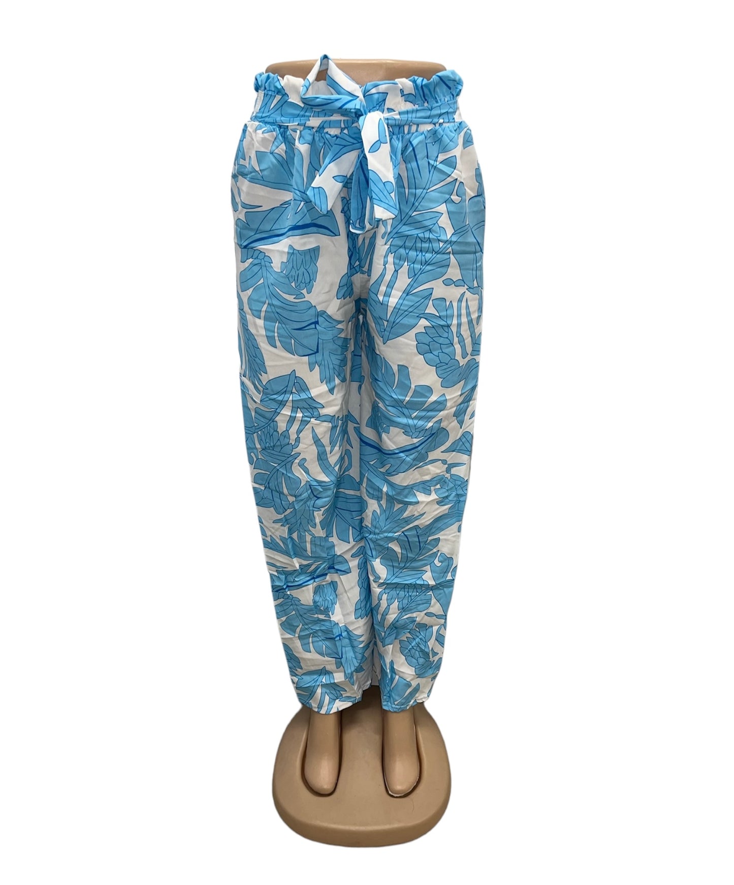 AIRY SUMMER PANTS WITH PRINT BLUE/WHITE -SITA