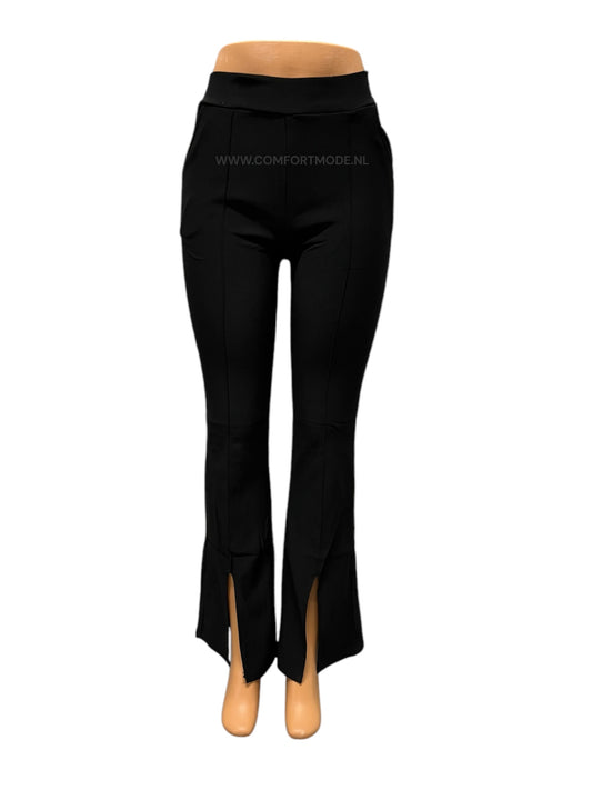 -COMFORTBROEK ZWART FLARED MET SPLIT