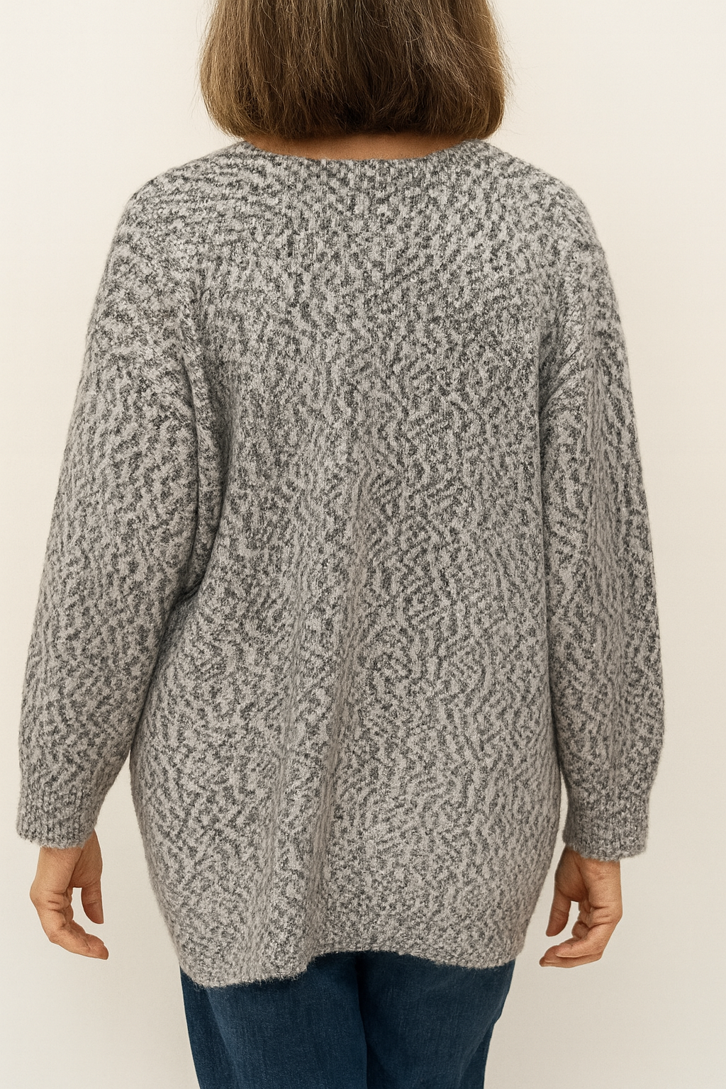 Gebreid vest met hartjes – grijs melange