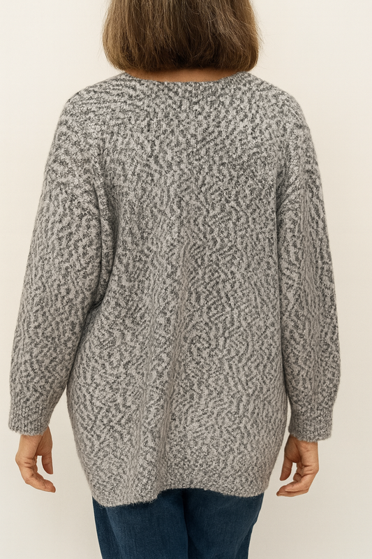 Gebreid vest met hartjes – grijs melange