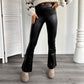 SALE -LEREN LEGGING ZWART MET FLARED