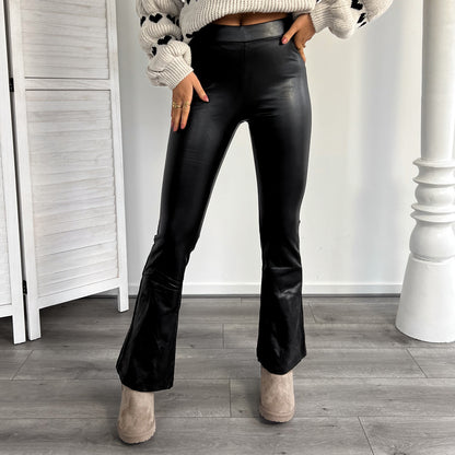 SALE - LEATHER LEGGINGS BLACK WITH FLARED