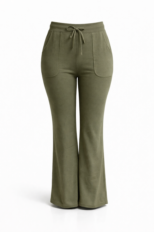 -COMFORTBROEK STRAIGHTLEG KHAKI MET VETERS