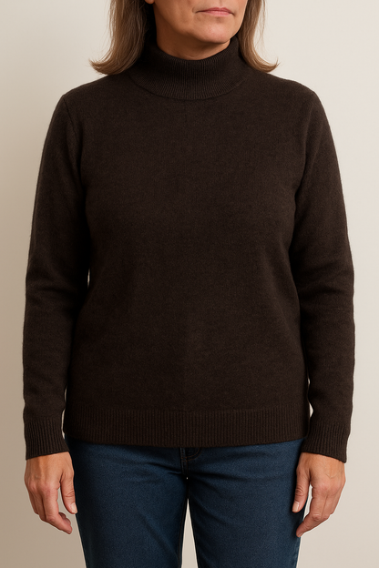 Basic trui met Kol - Donkerbruin