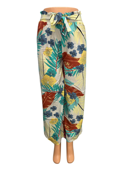 -LUCHTIGE ZOMERBROEK MET PRINT WIT/GEEL -JOY