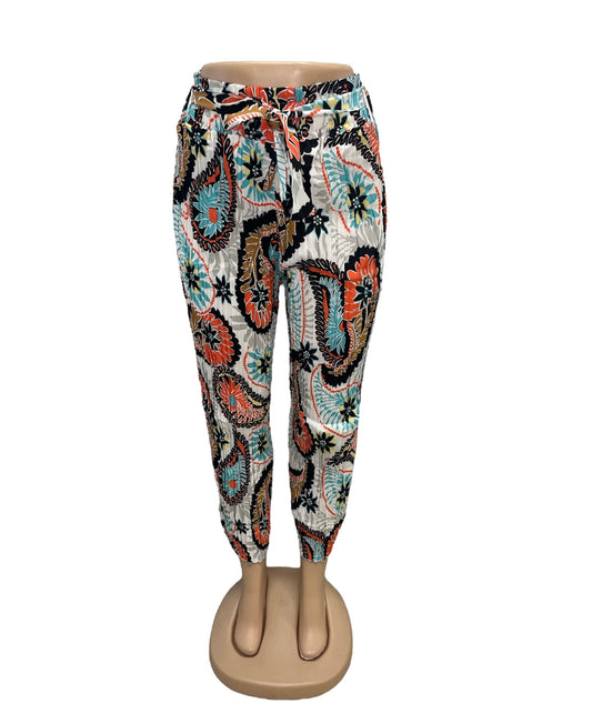 AIRY SUMMER PANTS WITH PRINT WHITE/BLUE/ORANGE -NINA