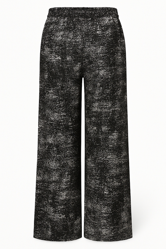 LUCHTIGE ZOMERBROEK MET PRINT ZWART/ZILVER -GLITTER