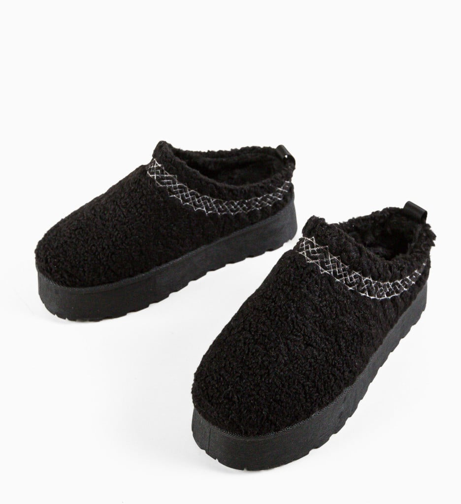 -TEDDY ZIGZAG PANTOFFELS ZWART