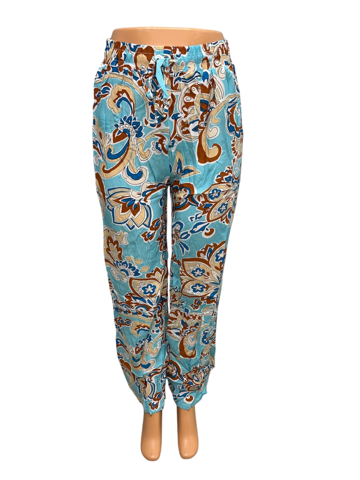 -LUCHTIGE ZOMERBROEK MET PRINT BLAUW/BRUIN -KIKI