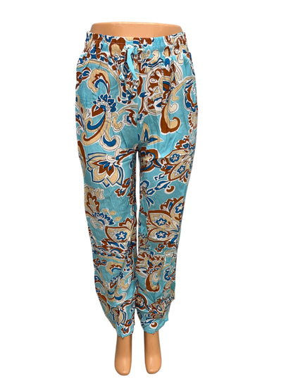 -LUCHTIGE ZOMERBROEK MET PRINT BLAUW/BRUIN -KIKI