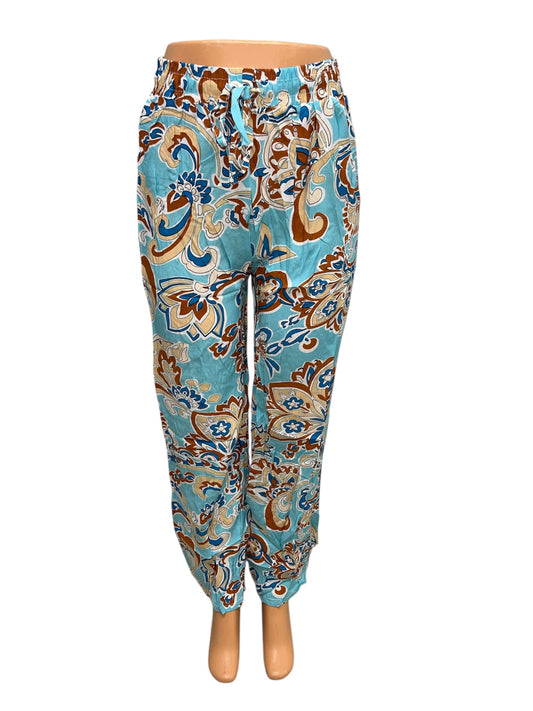 -LUCHTIGE ZOMERBROEK MET PRINT BLAUW/BRUIN -KIKI