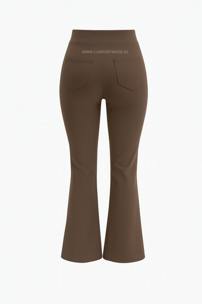 R259- COMFORTBROEK TALL FLARED BRUIN