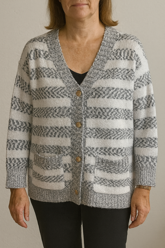 Gestreept gebreid vest- Grijs/Wit