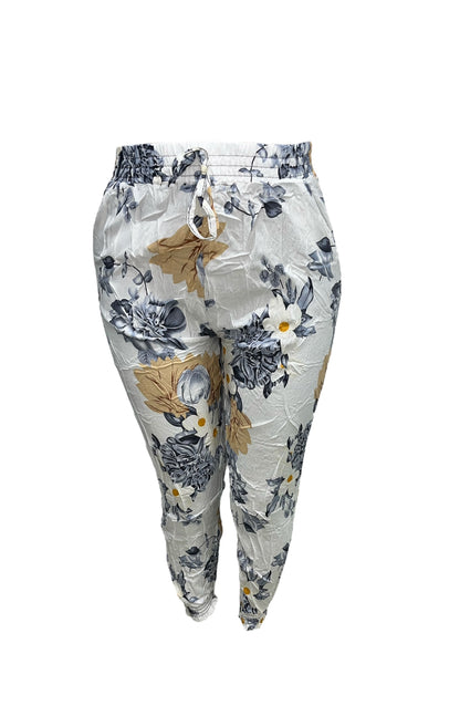 LUCHTIGE ZOMERBROEK MET PRINT WIT/GRIJS -PLUSSIZE