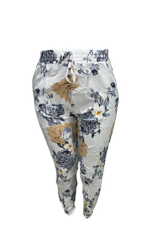 LUCHTIGE ZOMERBROEK MET PRINT WIT/GRIJS -PLUSSIZE