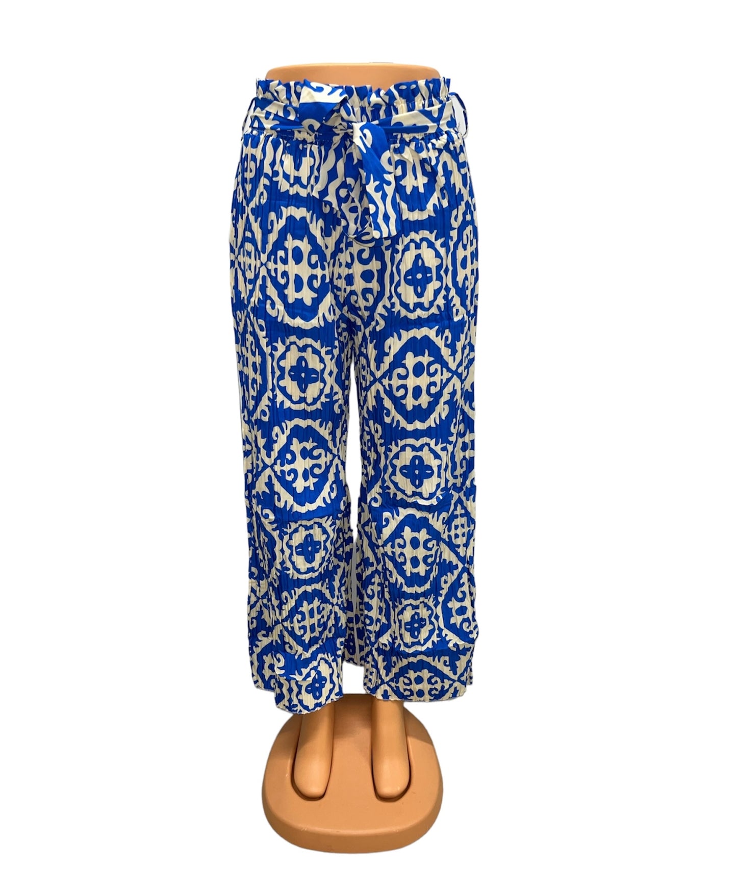 AIRY SUMMER PANTS WITH PRINT BLUE/BEIGE -JILL