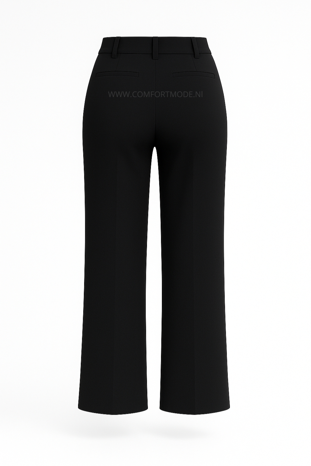 -COMFORTBROEK STRAIGHT LEG ZWART MET RIEMPJE