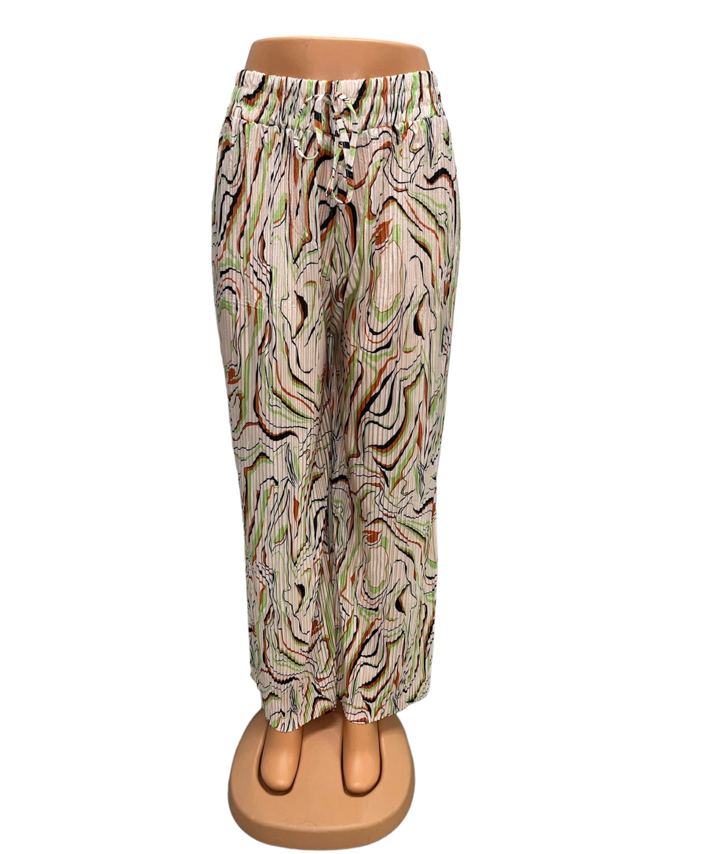 SUMMER PANTS WITH PRINT BEIGE/GREEN - LILLY