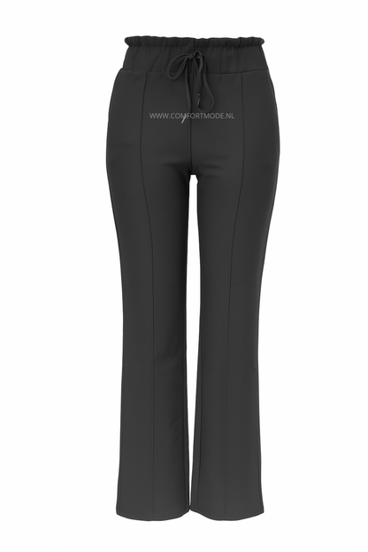 R272- COMFORTBROEK STRAIGHT LEG MET VETERS ZWART