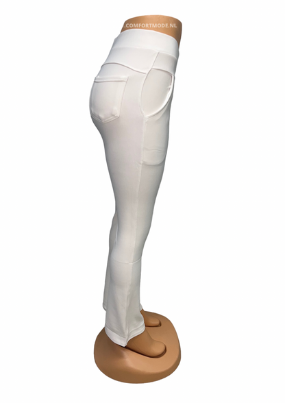 SALE -COMFORTBROEK OFF WHITE FLARED