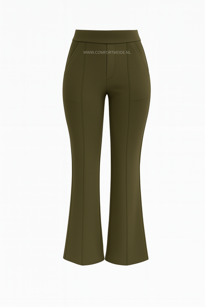 R259- COMFORTBROEK TALL FLARED GROEN