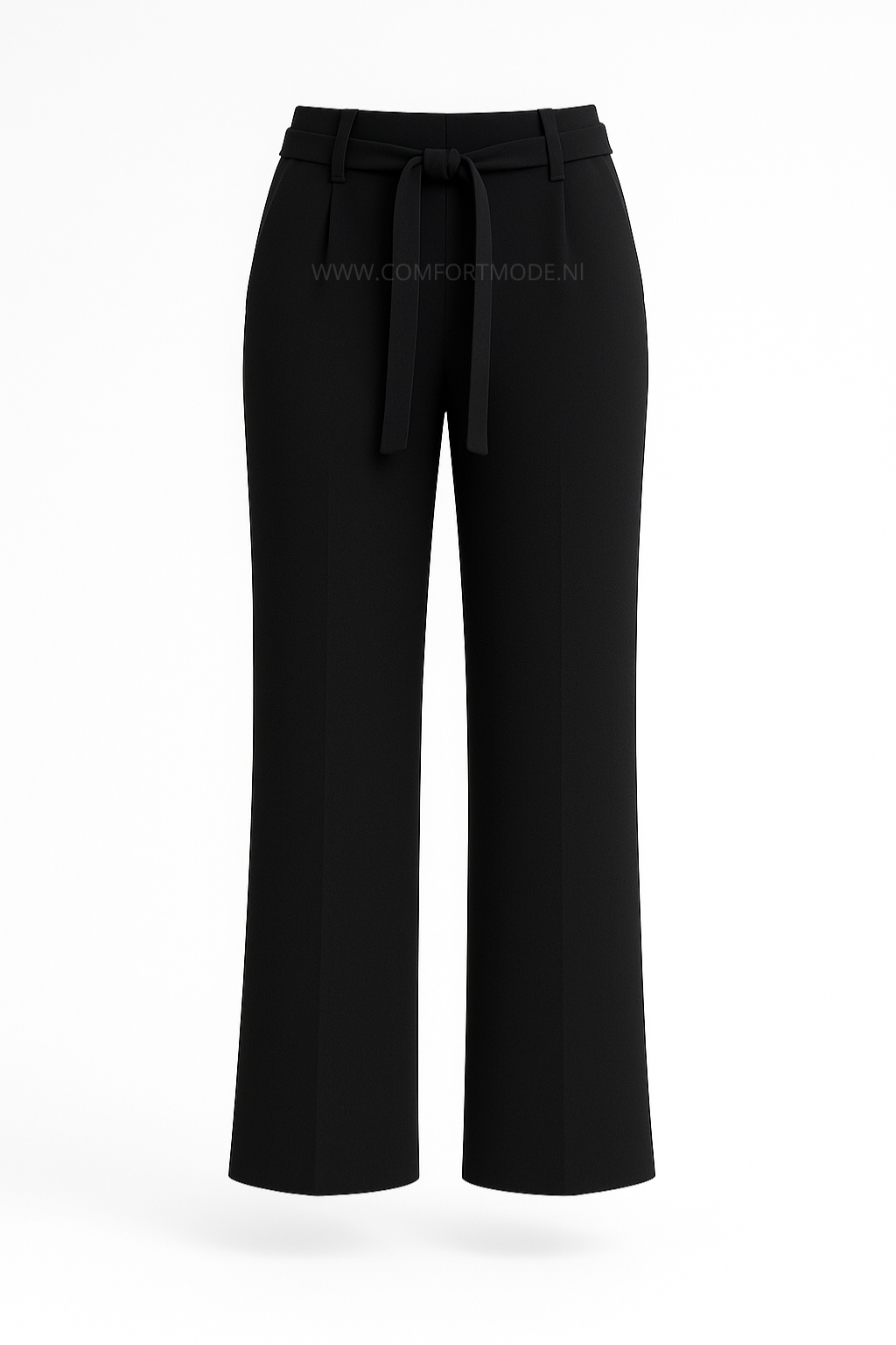 -COMFORTBROEK STRAIGHT LEG ZWART MET RIEMPJE