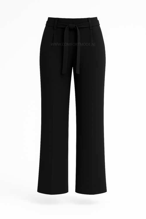 -COMFORTBROEK STRAIGHT LEG ZWART MET RIEMPJE