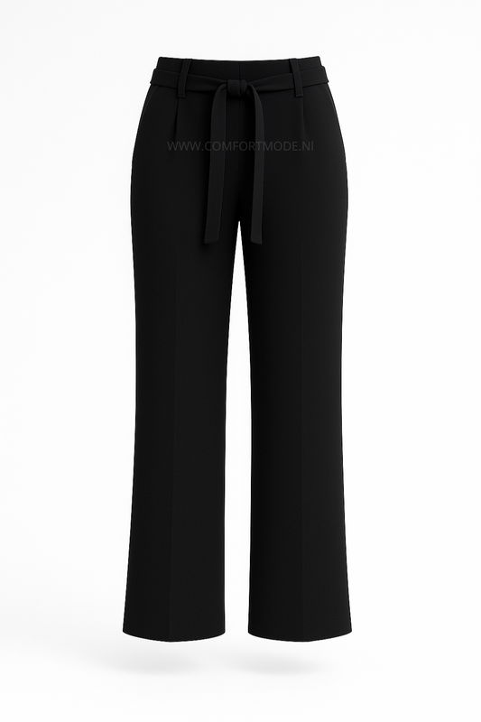 -COMFORTBROEK STRAIGHT LEG ZWART MET RIEMPJE