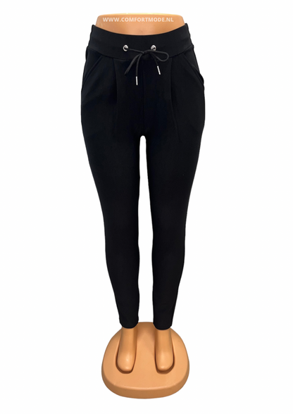 SALE -COMFORTBROEK ZWART MET VETER