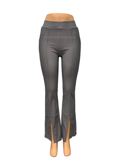 -COMFORTBROEK GRIJS FLARED MET SPLIT