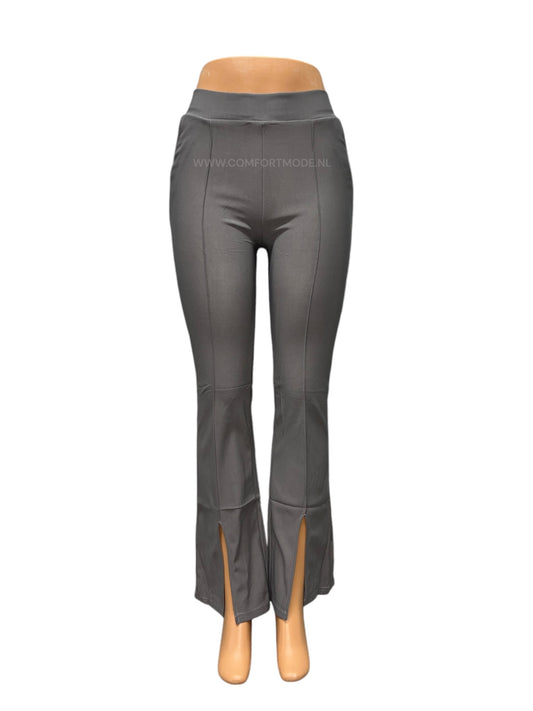 -COMFORTBROEK GRIJS FLARED MET SPLIT