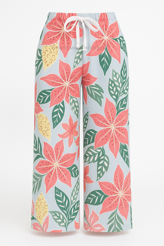 LUCHTIGE ZOMERBROEK MET PRINT LICHTBLAUW/ROZE -LISA