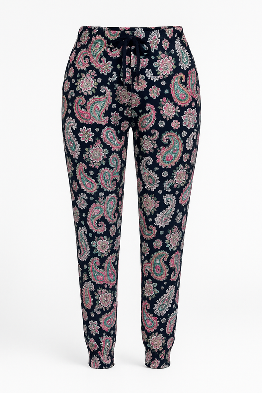 LUCHTIGE ZOMERBROEK MET PRINT ZWART/ROZE -ISA