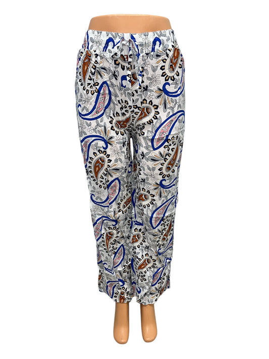 -LUCHTIGE ZOMERBROEK MET PRINT WIT/BLAUW -VICKY