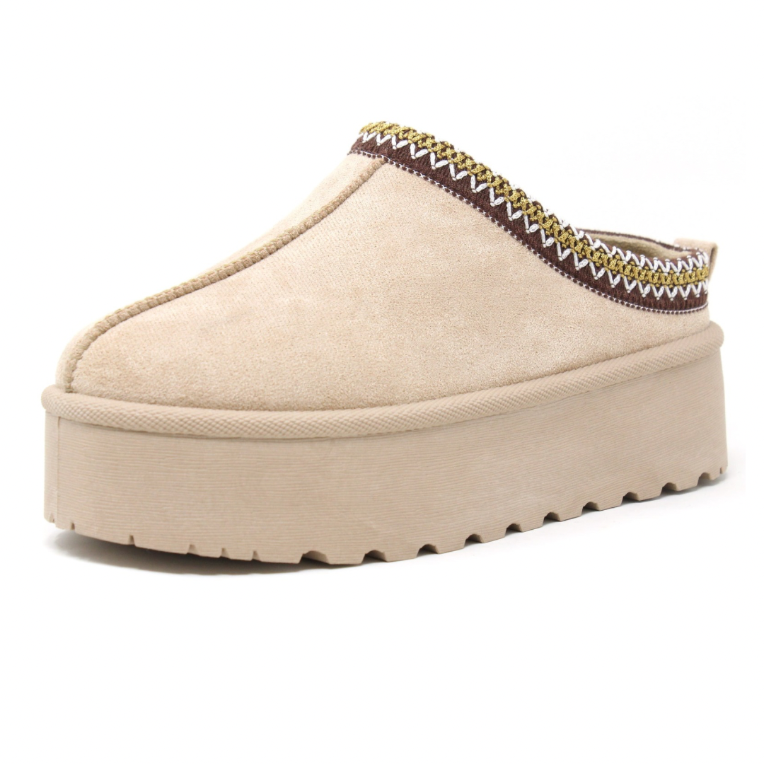 -ZIGZAG PANTOFFEL BEIGE DONKER STREEPJE