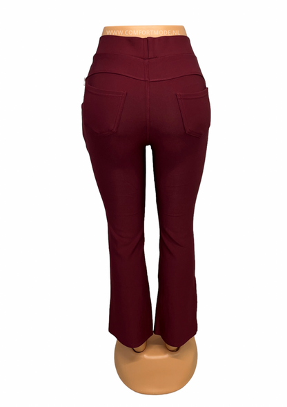R227-COMFORTBROEK BORDEAUX ROOD MET FLAIR/FLARED - comfortmode
