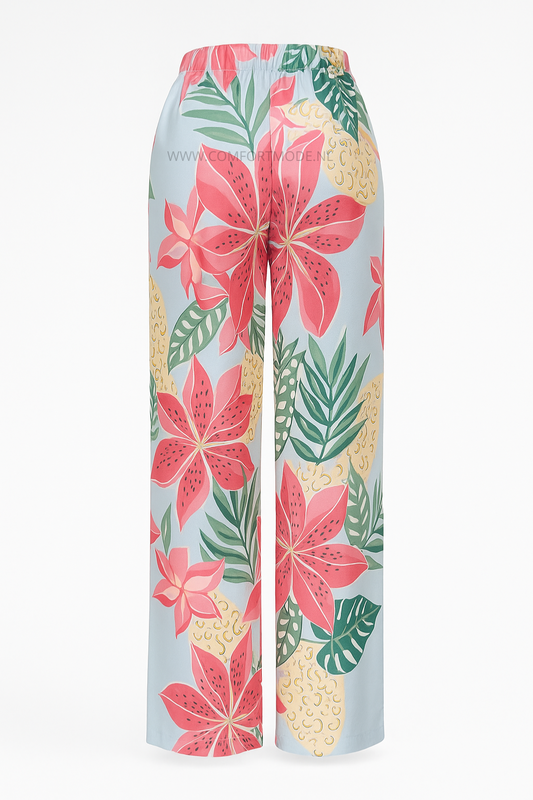 LUCHTIGE ZOMERBROEK MET PRINT LICHTBLAUW/ROZE -LISA
