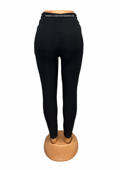 SALE -COMFORTBROEK ZWART MET VETER