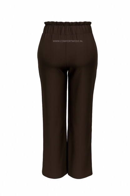 R272- COMFORT BROEK STRAIGHT LEG MET VETERS BROWN