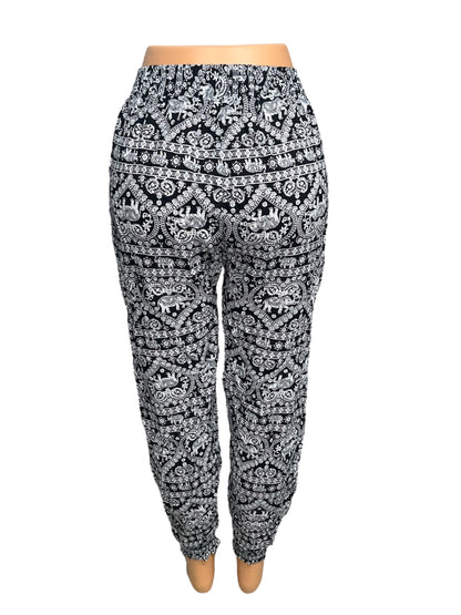 LUCHTIGE ZOMERBROEK MET PRINT ZWART/WIT -LISA