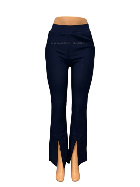 -COMFORTBROEK NAVY FLARED MET SPLIT