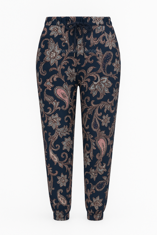 LUCHTIGE ZOMERBROEK MET PRINT BLAUW/ROZE -ISA