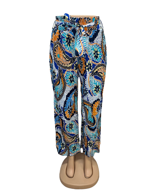 AIRY SUMMER PANTS WITH PRINT BLUE/ORANGE -NINA