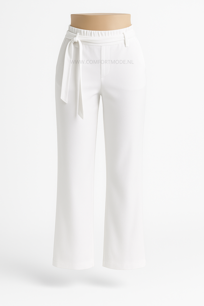 -COMFORTBROEK STRAIGHT LEG WIT MET RIEMPJE