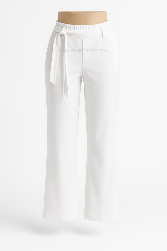 -COMFORTBROEK STRAIGHT LEG WIT MET RIEMPJE