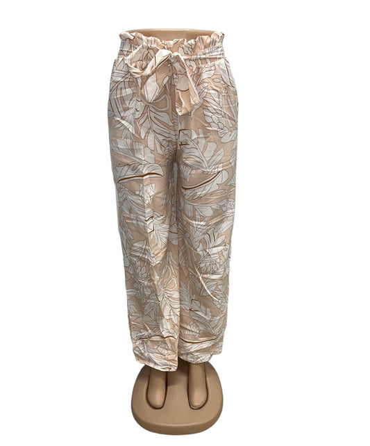 AIRY SUMMER PANTS WITH PRINT BEIGE/WHITE -SITA