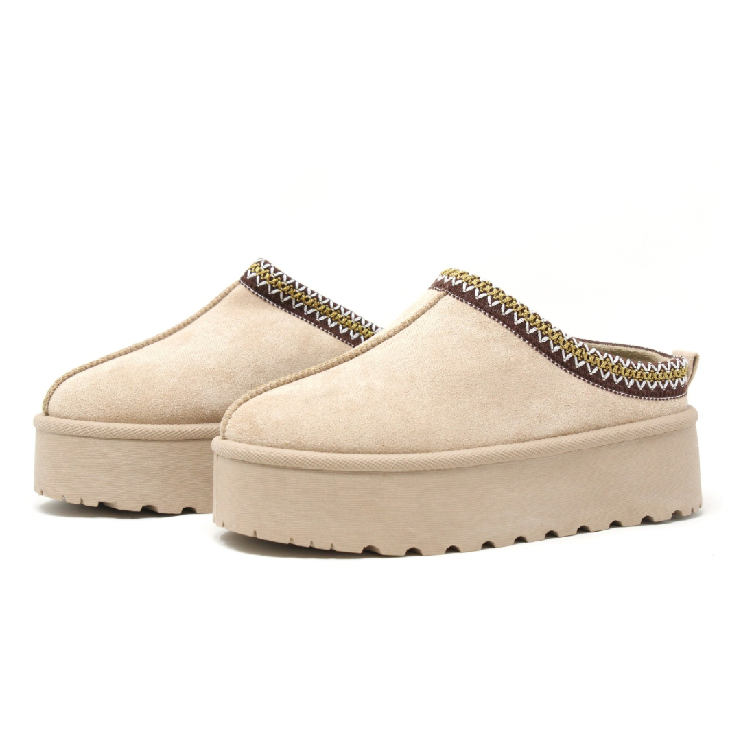 -ZIGZAG PANTOFFEL BEIGE DONKER STREEPJE