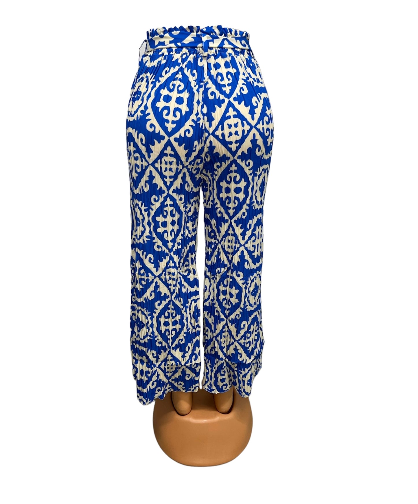 AIRY SUMMER PANTS WITH PRINT BLUE/BEIGE -JILL