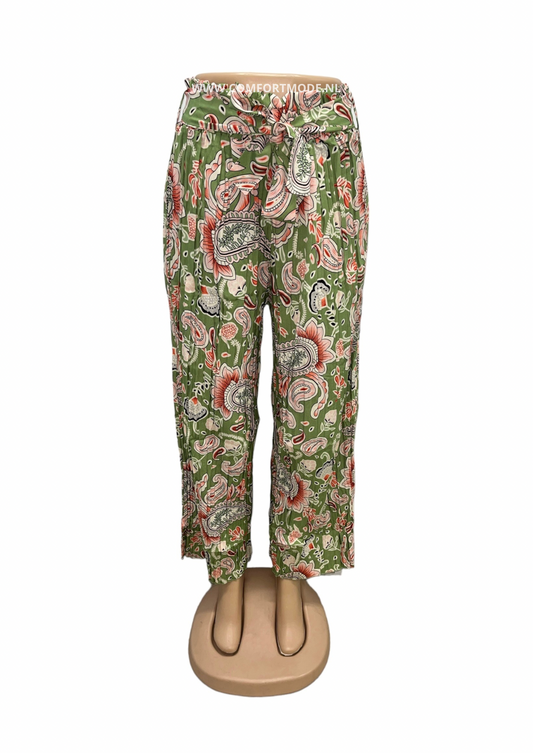 AIRY SUMMER PANTS WITH GREEN PRINT - ELLA